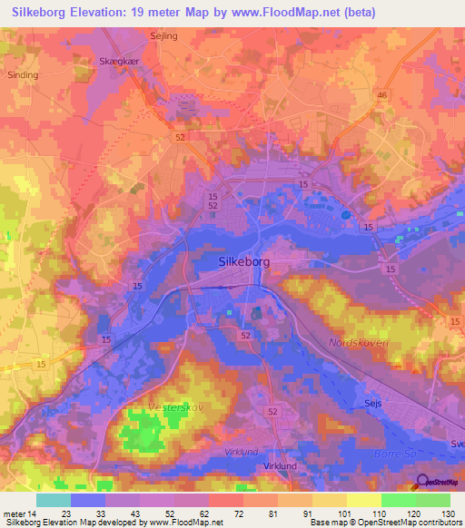 Silkeborg,Denmark Elevation Map