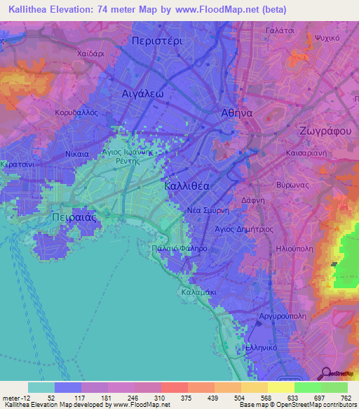 Kallithea,Greece Elevation Map