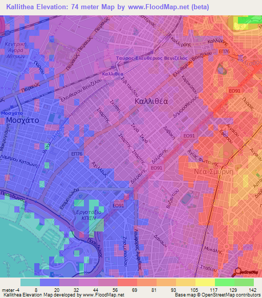 Kallithea,Greece Elevation Map