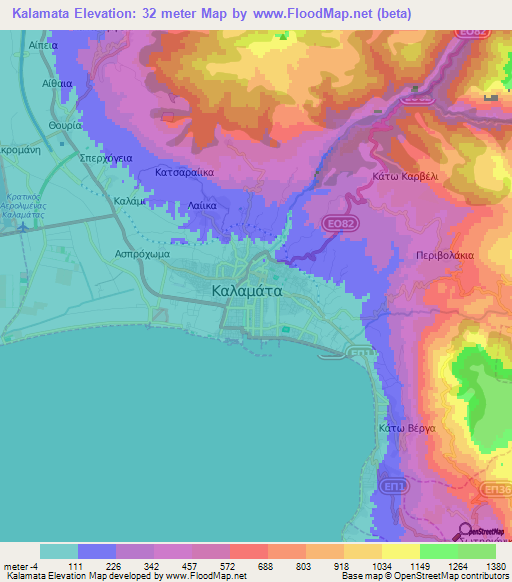 Kalamata,Greece Elevation Map