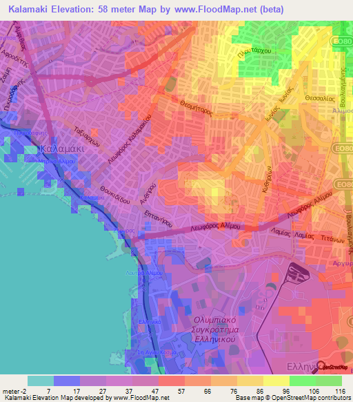 Kalamaki,Greece Elevation Map