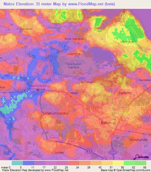 Malov,Denmark Elevation Map