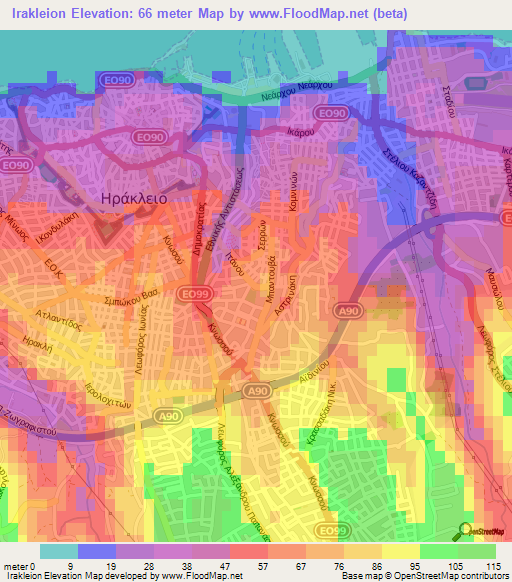 Irakleion,Greece Elevation Map