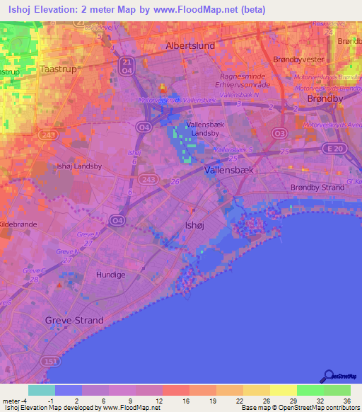 Ishoj,Denmark Elevation Map