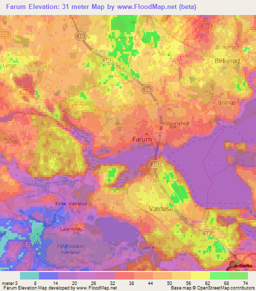Farum,Denmark Elevation Map