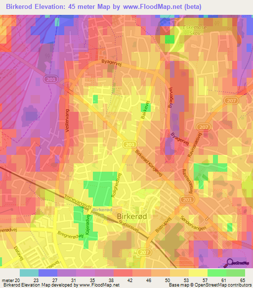 Birkerod,Denmark Elevation Map
