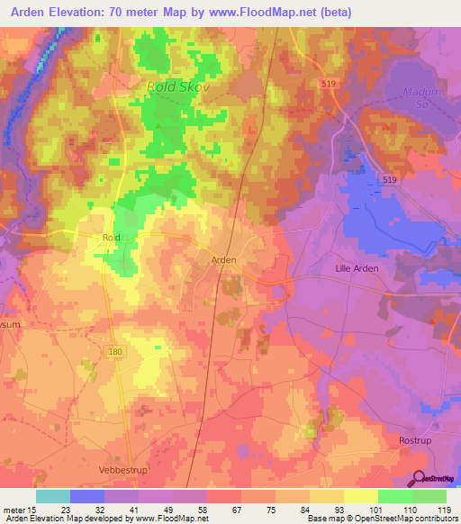 Arden,Denmark Elevation Map