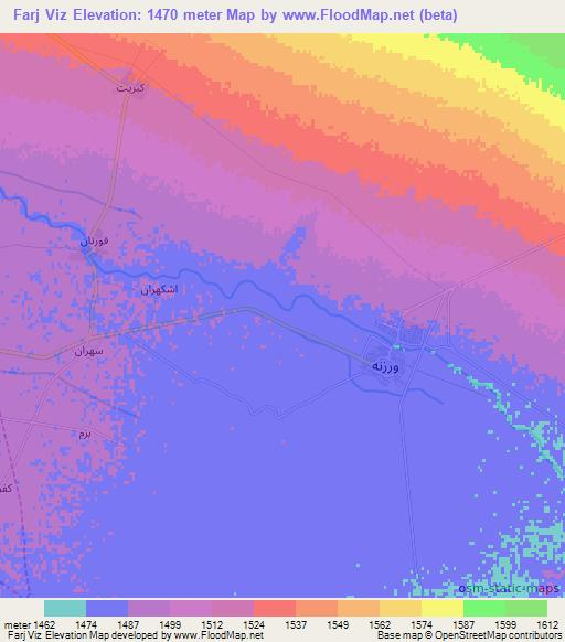Farj Viz,Iran Elevation Map