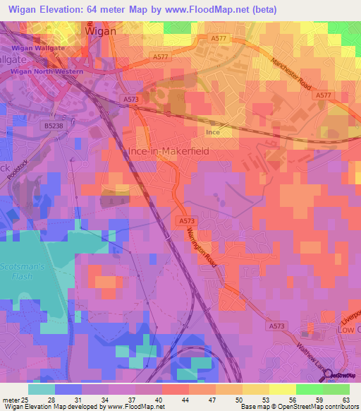 Wigan,UK Elevation Map