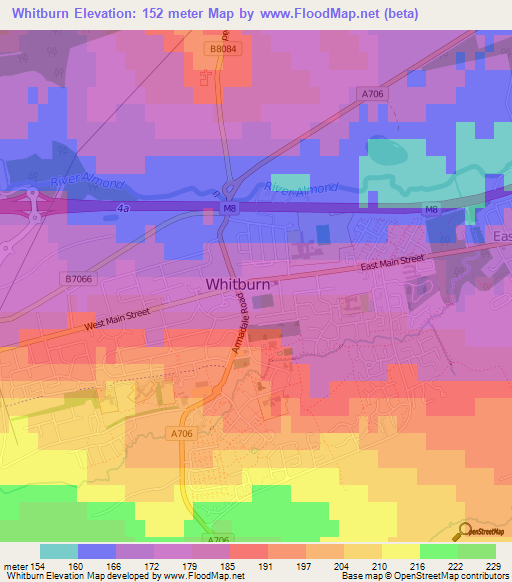 Whitburn,UK Elevation Map