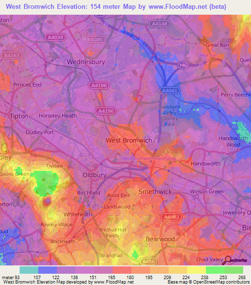 West Bromwich,UK Elevation Map