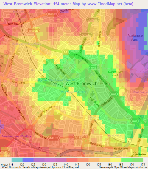 West Bromwich,UK Elevation Map
