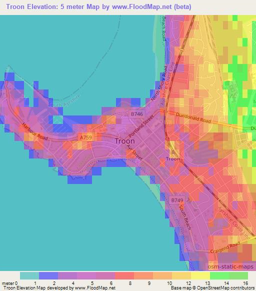 Troon,UK Elevation Map