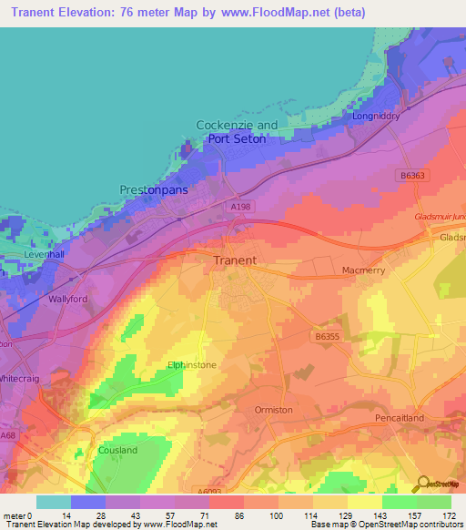 Tranent,UK Elevation Map