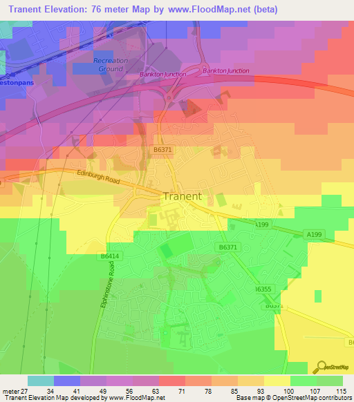 Tranent,UK Elevation Map