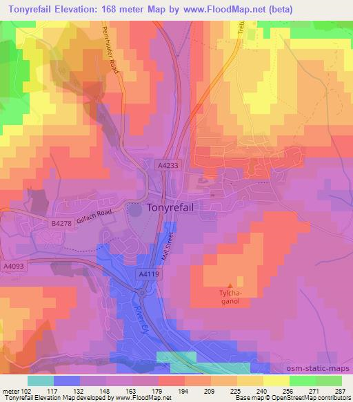 Tonyrefail,UK Elevation Map