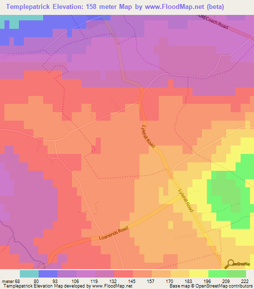 Templepatrick,UK Elevation Map