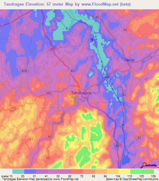 Tandragee,UK Elevation Map