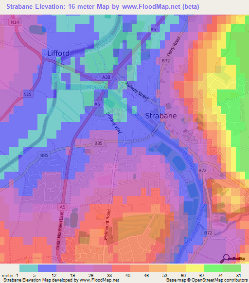 Strabane,UK Elevation Map