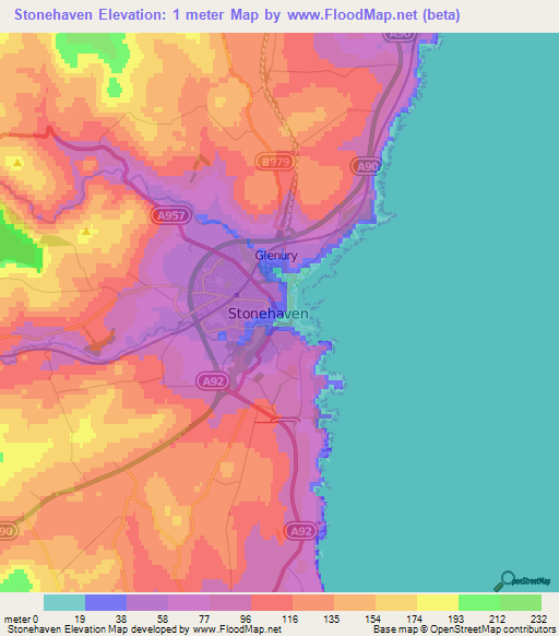 Stonehaven,UK Elevation Map