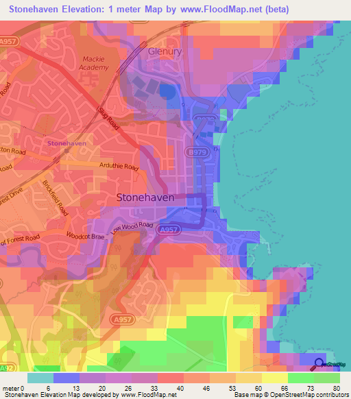 Stonehaven,UK Elevation Map