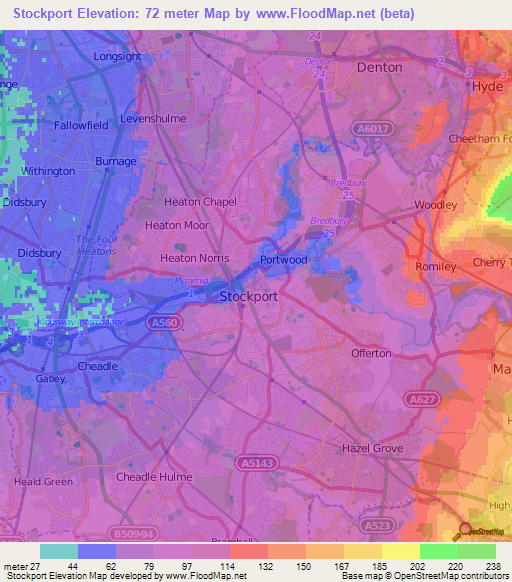 Stockport,UK Elevation Map