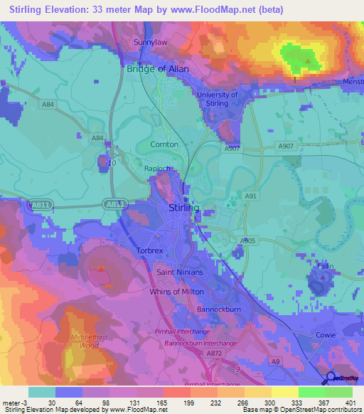Stirling,UK Elevation Map