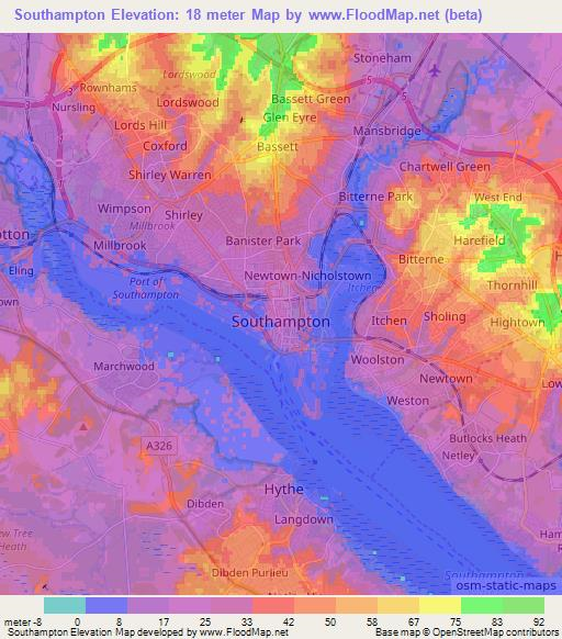 Southampton,UK Elevation Map