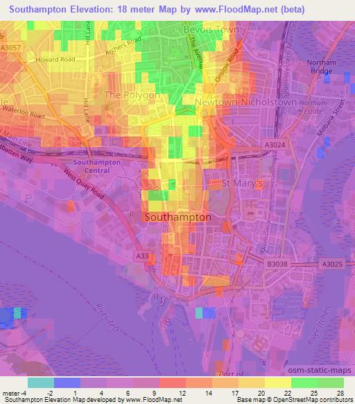 Southampton,UK Elevation Map