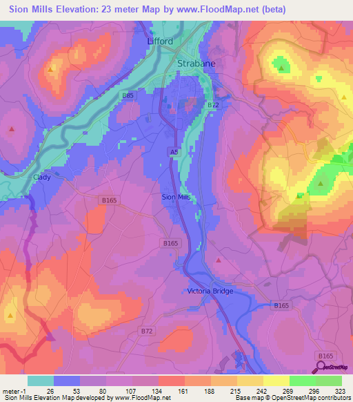 Sion Mills,UK Elevation Map