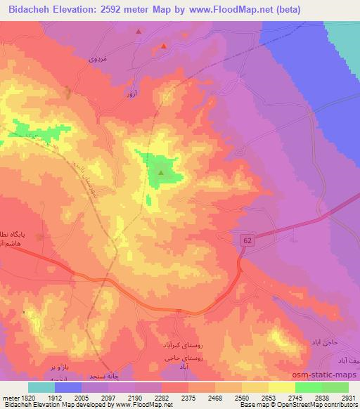 Bidacheh,Iran Elevation Map