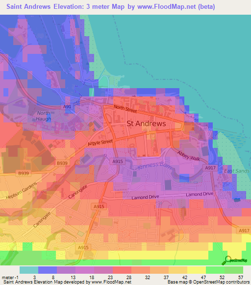 Saint Andrews,UK Elevation Map