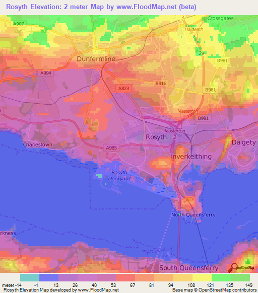 Rosyth,UK Elevation Map