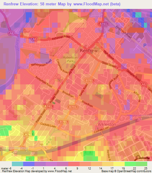 Renfrew,UK Elevation Map