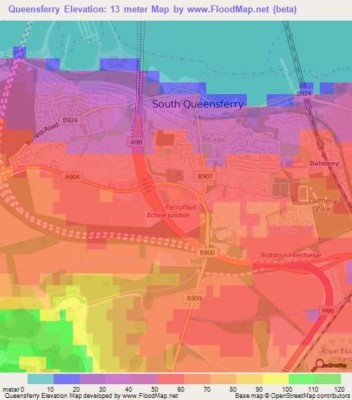 Queensferry,UK Elevation Map