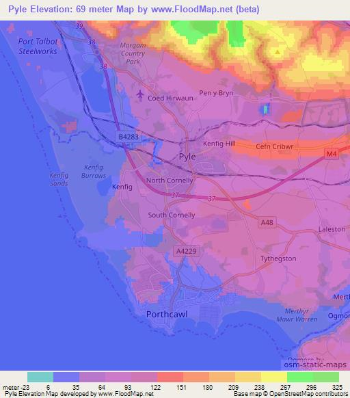 Pyle,UK Elevation Map