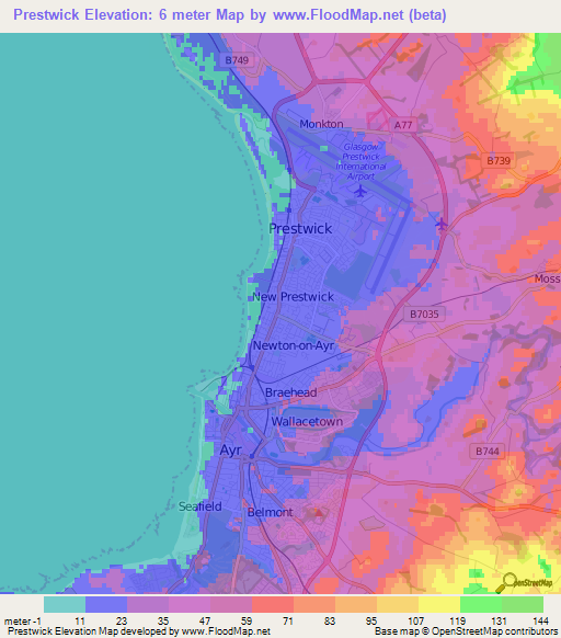 Prestwick,UK Elevation Map