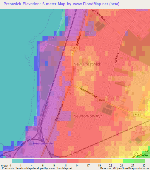 Prestwick,UK Elevation Map