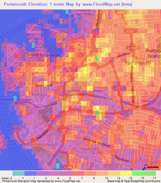 Portsmouth,UK Elevation Map