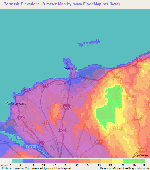 Portrush,UK Elevation Map