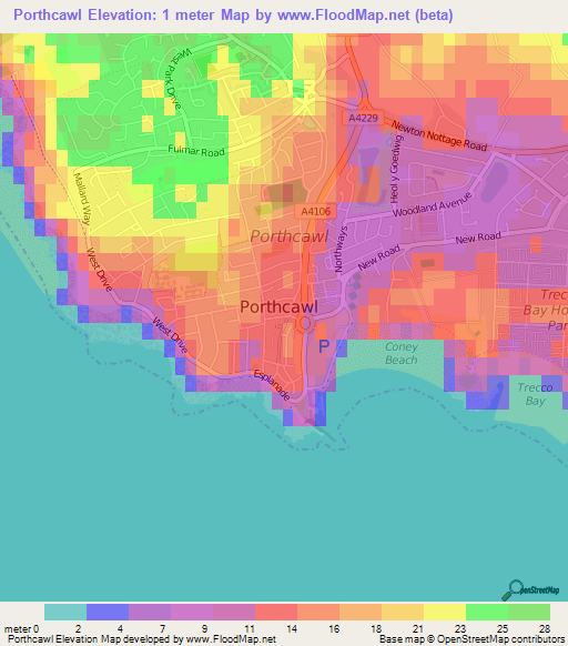Porthcawl,UK Elevation Map