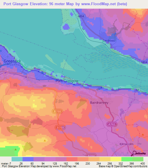 Port Glasgow,UK Elevation Map
