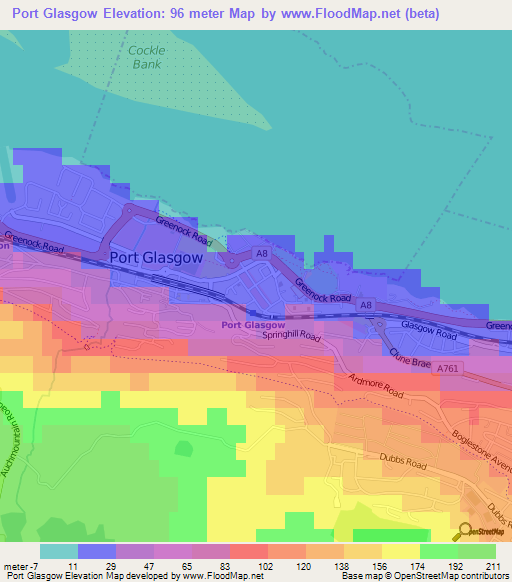 Port Glasgow,UK Elevation Map