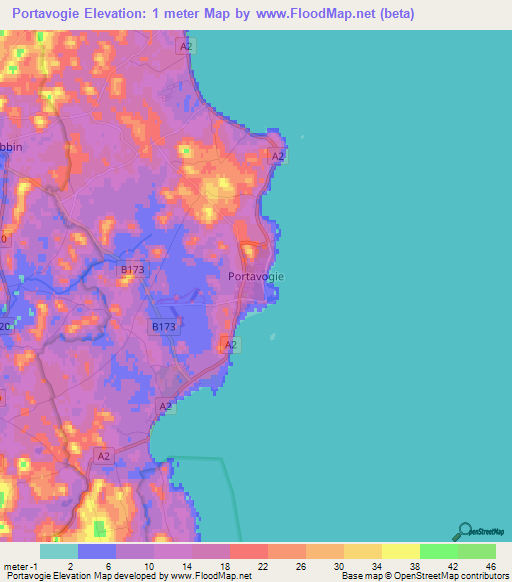Portavogie,UK Elevation Map