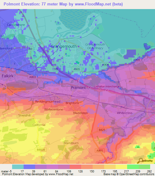 Polmont,UK Elevation Map