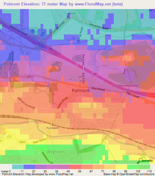 Polmont,UK Elevation Map