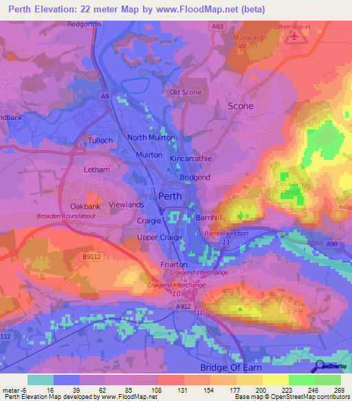 Perth,UK Elevation Map