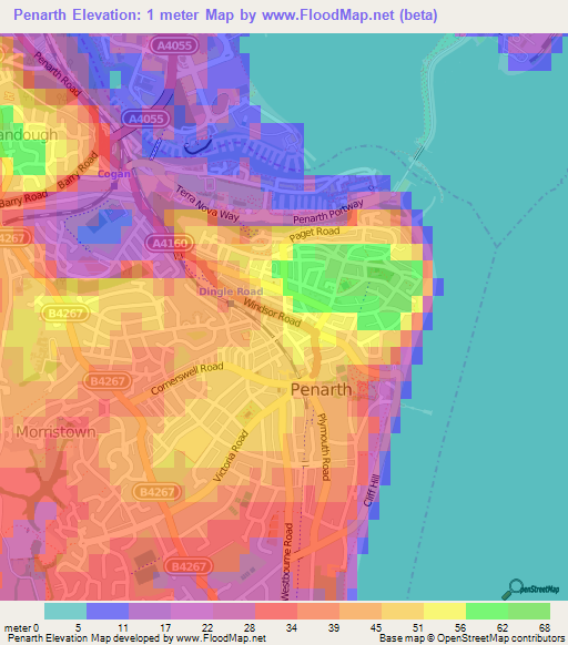 Penarth,UK Elevation Map