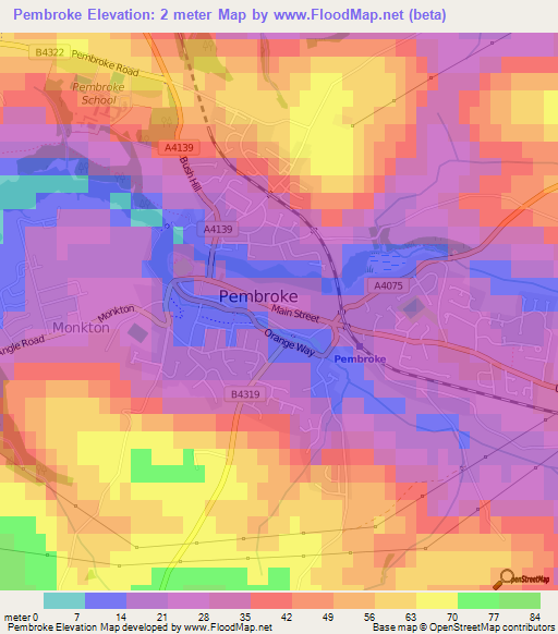 Pembroke,UK Elevation Map