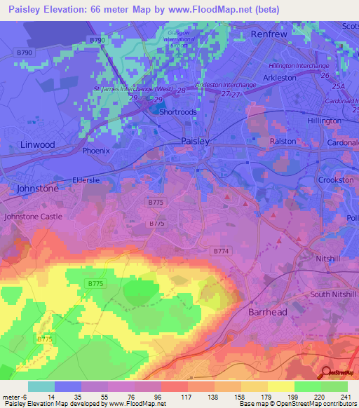Paisley,UK Elevation Map